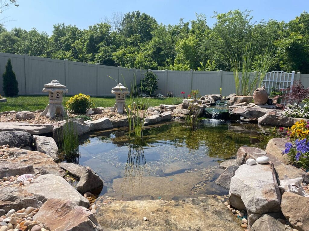 Medium ecosystem pond with custom waterfall